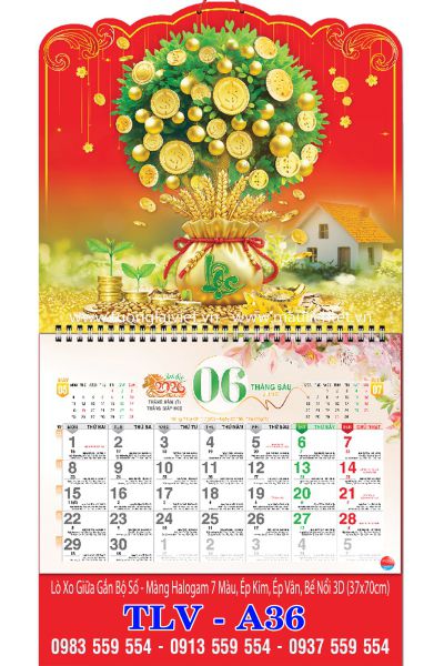 Lịch lò xo giữa 13 tờ Kim Tiền Tài Lộc