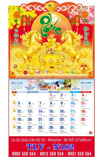 Lịch lò xo giữa 13 tờ Phúc Như Ý