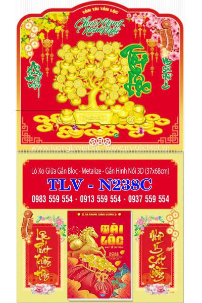 Lịch lò xo giữa dán nổi Kim Tiền Tài Lộc