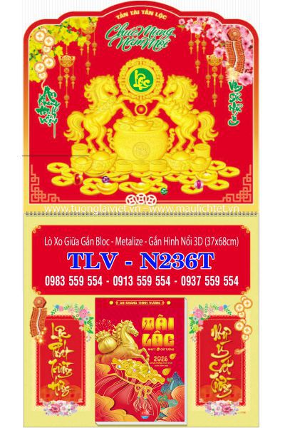 Lịch lò xo giữa dán nổi Lộc Xuân
